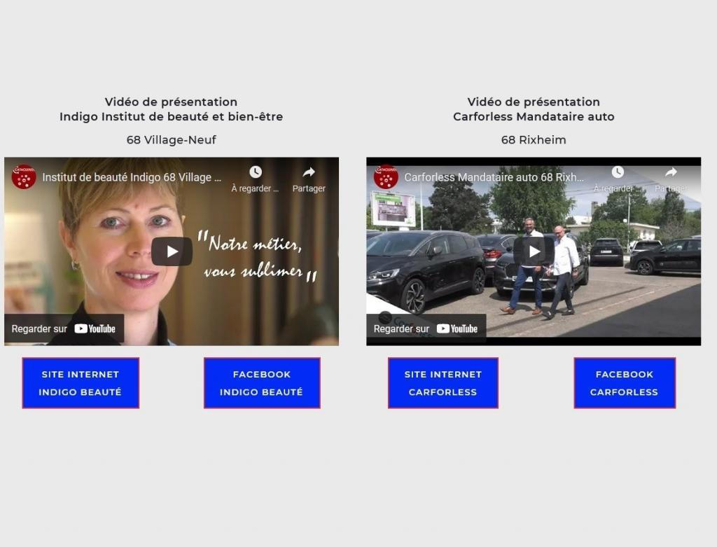 À suivre : En 1er lieu, j'adresse mes sincères remerciements à mes clients qui ont su me faire confiance pour la réalisation de leur vidéo de présentation d'entreprise ainsi qu'aux nombreux autres intervenants qui se sont abonnés à ma chaine YouTube et ont fait l'effort de mettre le petit pouce sur les vidéos jugées dignes d'intérêt après lecture. Au jour d'aujourd'hui, la vidéo de Indigo, institut de beauté et bien-être à 68 Village-Neuf et celle de Carforless, mandataire automobile à 68 Rixheim sont toutes deux au coude à coude pour franchir la barre des 20 000 vues sur YouTube sans tenir compte des milliers de vues sur Facebook et autres supports. Laquelle de ces deux vidéos de présentation client la franchira en 1er ? N'hésitez pas à participer personnellement en visionnant ces vidéos puis en agissant en mettant un like après la découverte de ces très sympathiques clients dans le cadre de leurs activités professionnelles. Pour conclure, n'oubliez jamais qu'une vidéo professionnelle de présentation permet de faire connaitre votre entreprise, votre activité, d’une manière objective, ludique à moindre cout et de créer facilement un intérêt lors des visites sur votre site Internet.