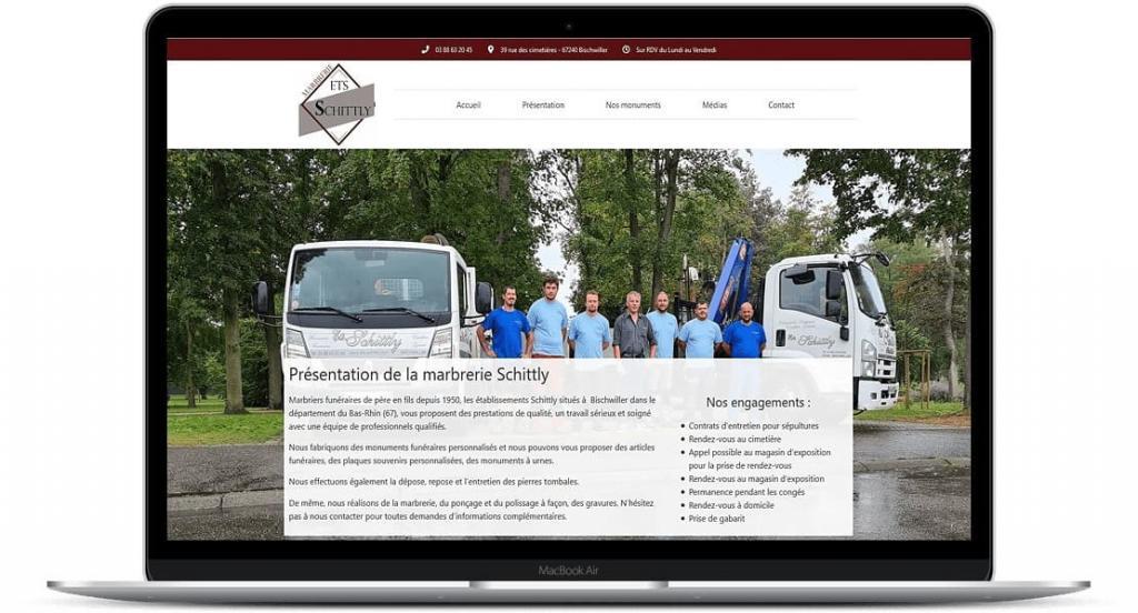 Suite à une réelle évolution des besoins et services : Refonte du site Internet vitrine pour les établissements Schittly, Marbriers funéraires de père en fils depuis 1950 et situés à Bischwiller dans le département du Bas-Rhin (67), Alsace Votre site Internet commence à vieillir ou ne correspond plus tout à fait à vos attentes ni à celui de vos visiteurs / clients ?