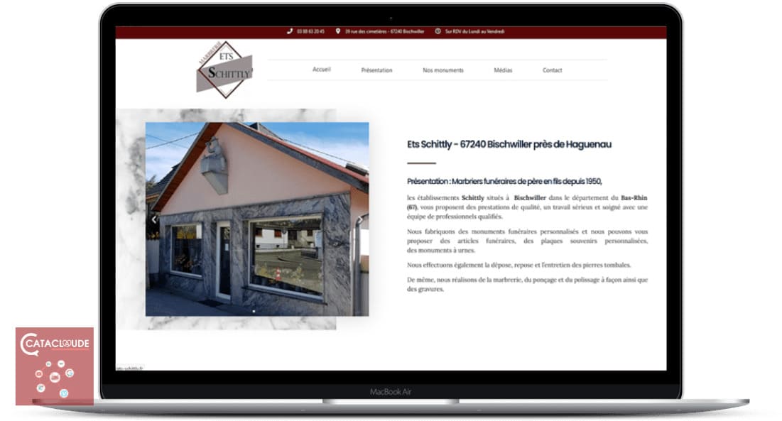 Refonte du site Internet vitrine pour les établissements Schittly, Marbriers funéraires de père en fils depuis 1950 et situés à Bischwiller (67), Alsace