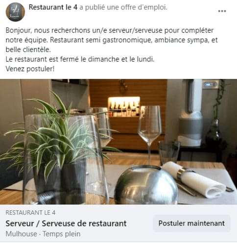 Offre emploi client cataclaude.: Restaurant Le 4 à 68 Mulhouse