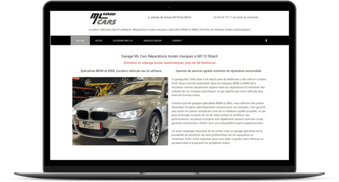 Création de sites Internet à 68 Wittelsheim, Mulhouse pour Garage ML Cars, spécialiste BMW et Mini, réparations toutes marques à 68 Illzach
