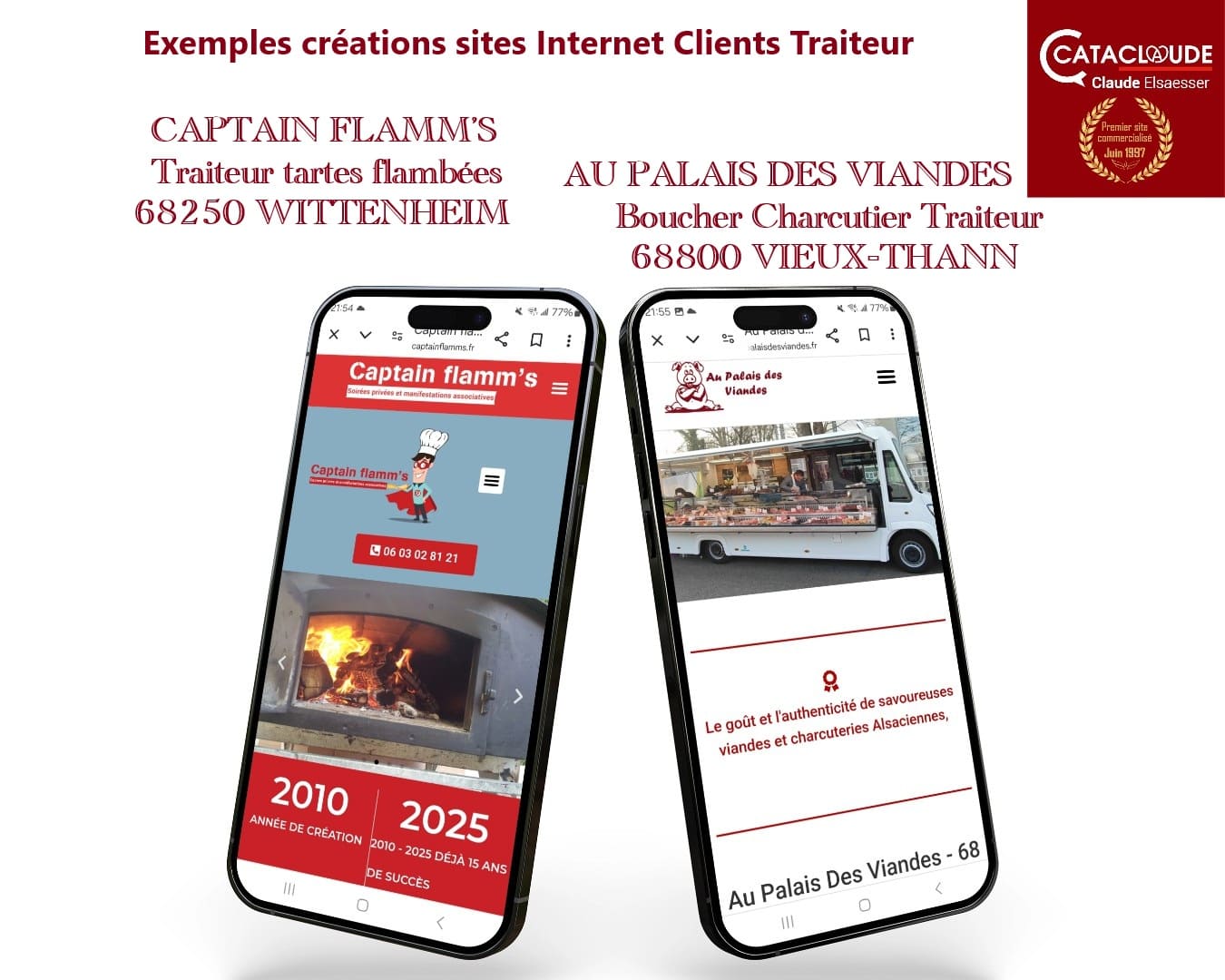 Exemples création sites clients bouchers charcutiers et traiteurs, à savoir; Au Palais des Viandes et Captain Flamm’s