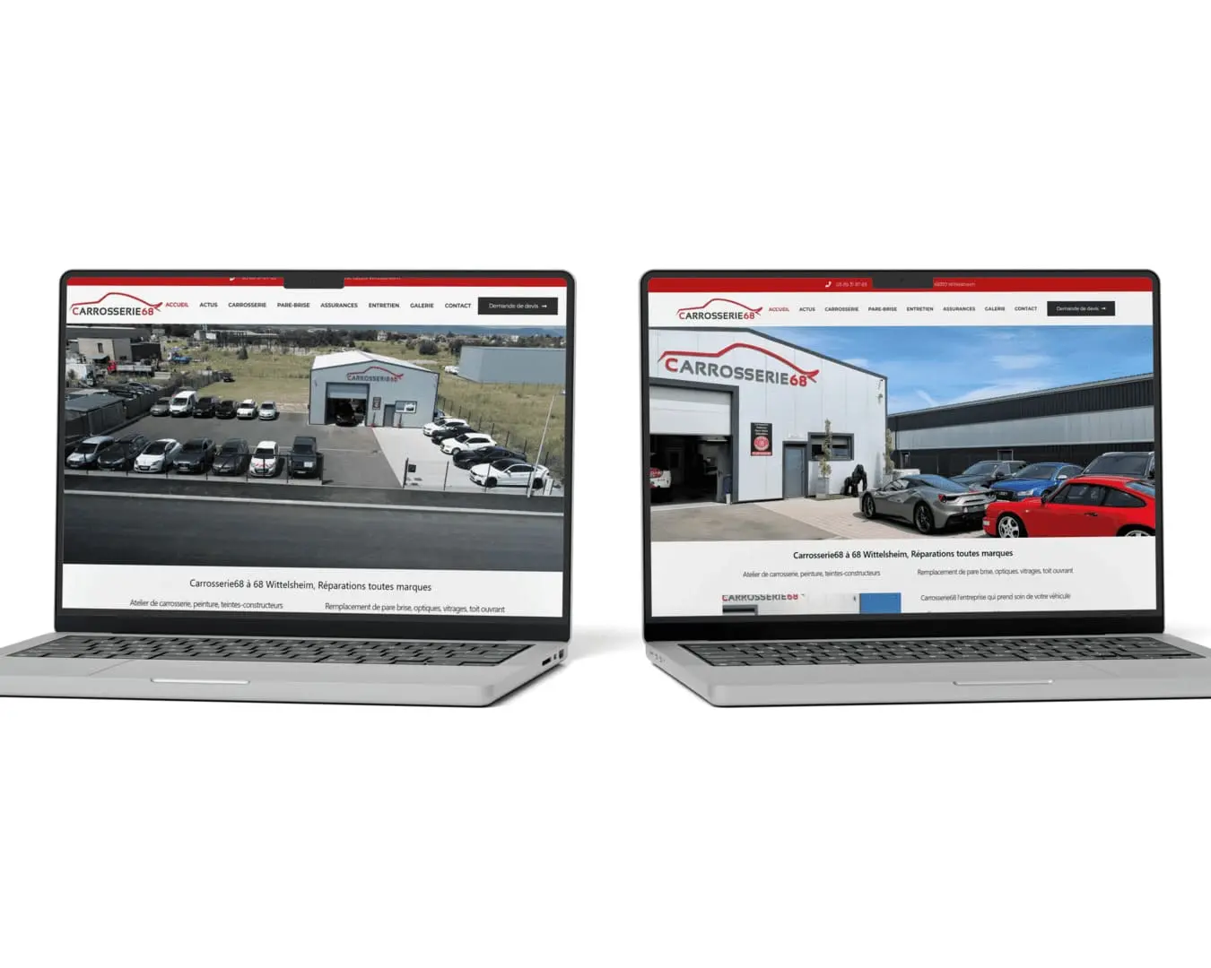 Exemple Avant - Après de la refonte du site web pour carrosserie68 à Wittelsheim, l'objectif était clair : un site web reflétant leur expertise technique et leur efficacité.