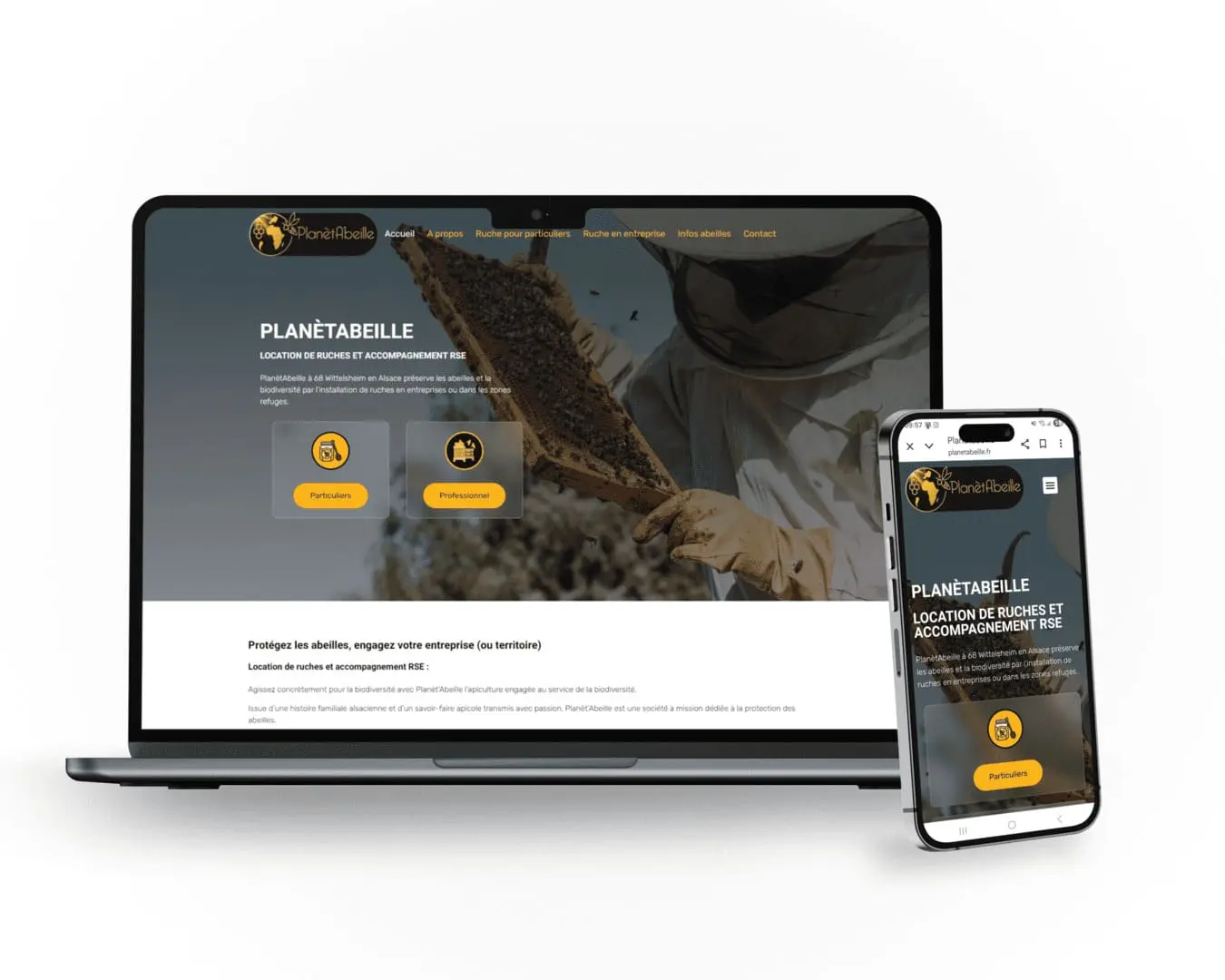 Location de ruches et accompagnement RSE PlanètAbeille à 68 Wittelsheim en Alsace préserve les abeilles et la biodiversité par l’installation de ruches en entreprises ou dans les zones refuges.