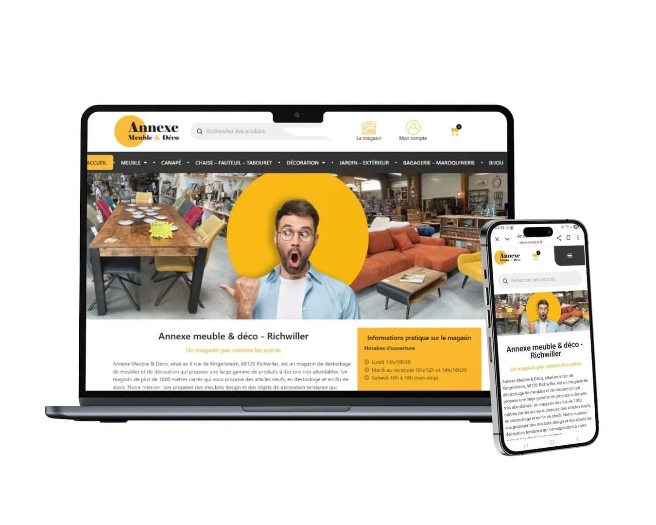 Annexe Meuble & Déco, situé au 6 rue de Kingersheim, 68120 Richwiller, est un magasin de déstockage de meubles et de décoration qui propose une large gamme de produits à des prix très abordables.