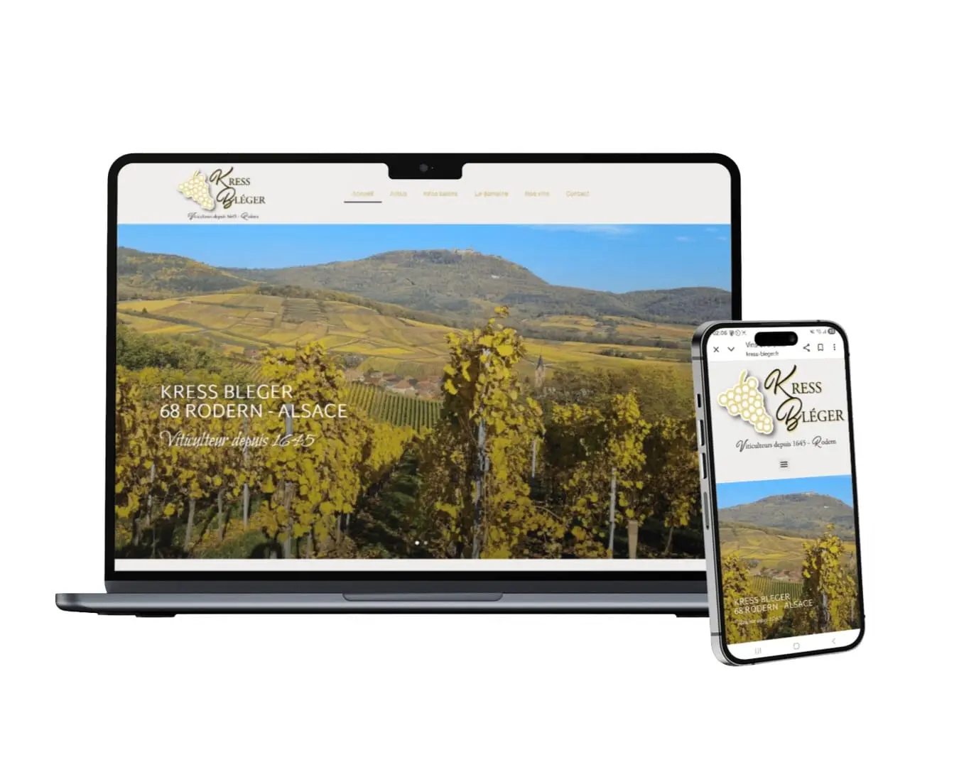 Grands Vins et Crémant d'Alsace H.V.E à 68 Rodern Famille KRESS-BLEGER - De père en fils depuis 1645 La Famille KRESS-BLEGER établie à 68 Rodern sur les hauteurs entre Colmar et Sélestat (Haut-Rhin – Alsace)