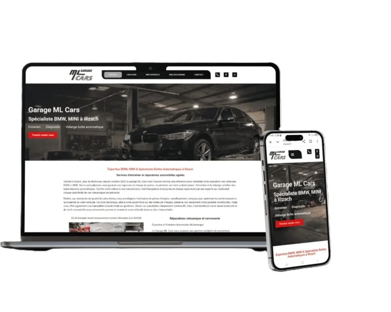 Conception site Internet Garage ML Cars : Spécialiste BMW, MINI à Illzach Entretien et vidange boites automatiques près de Mulhouse Services d'entretien et réparations automobiles agréés Réparations Toutes Marques et Pièces Détachées à Illzach