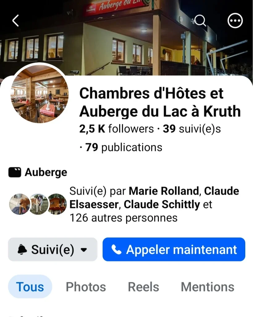 Exemple gestion et animation compte Facebook pour le client Auberge Du Lac à Kruth