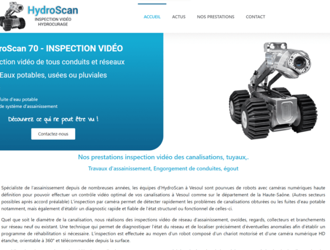 Création de site internet à 68 Wittelsheim pour HydroScan 70 inspection vidéo de tous conduits et réseaux près de Vesoul