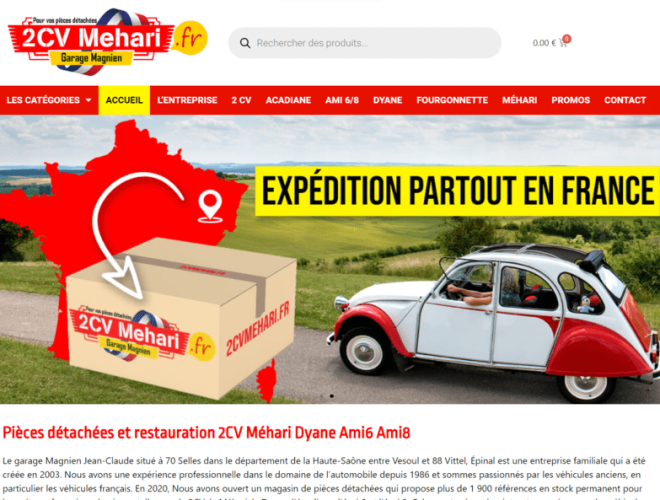 Création nouveau site Web de commerce électronique pour 2CV Mehari Garage Magnien à 70 Selles